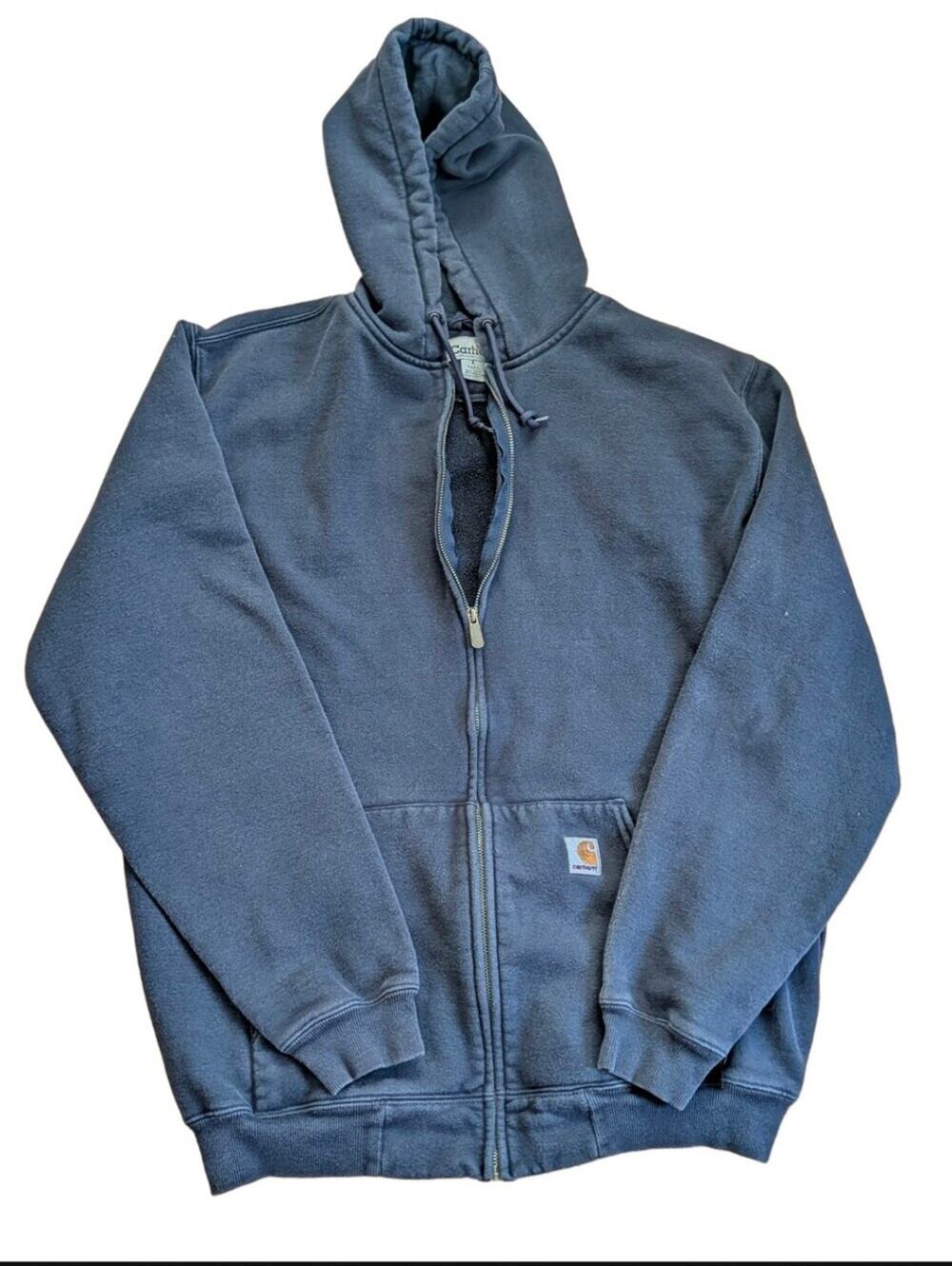 Vintage Carhartt Navy Full Zip Heavyweight Hoodie Sweatshirt Size Large Tall